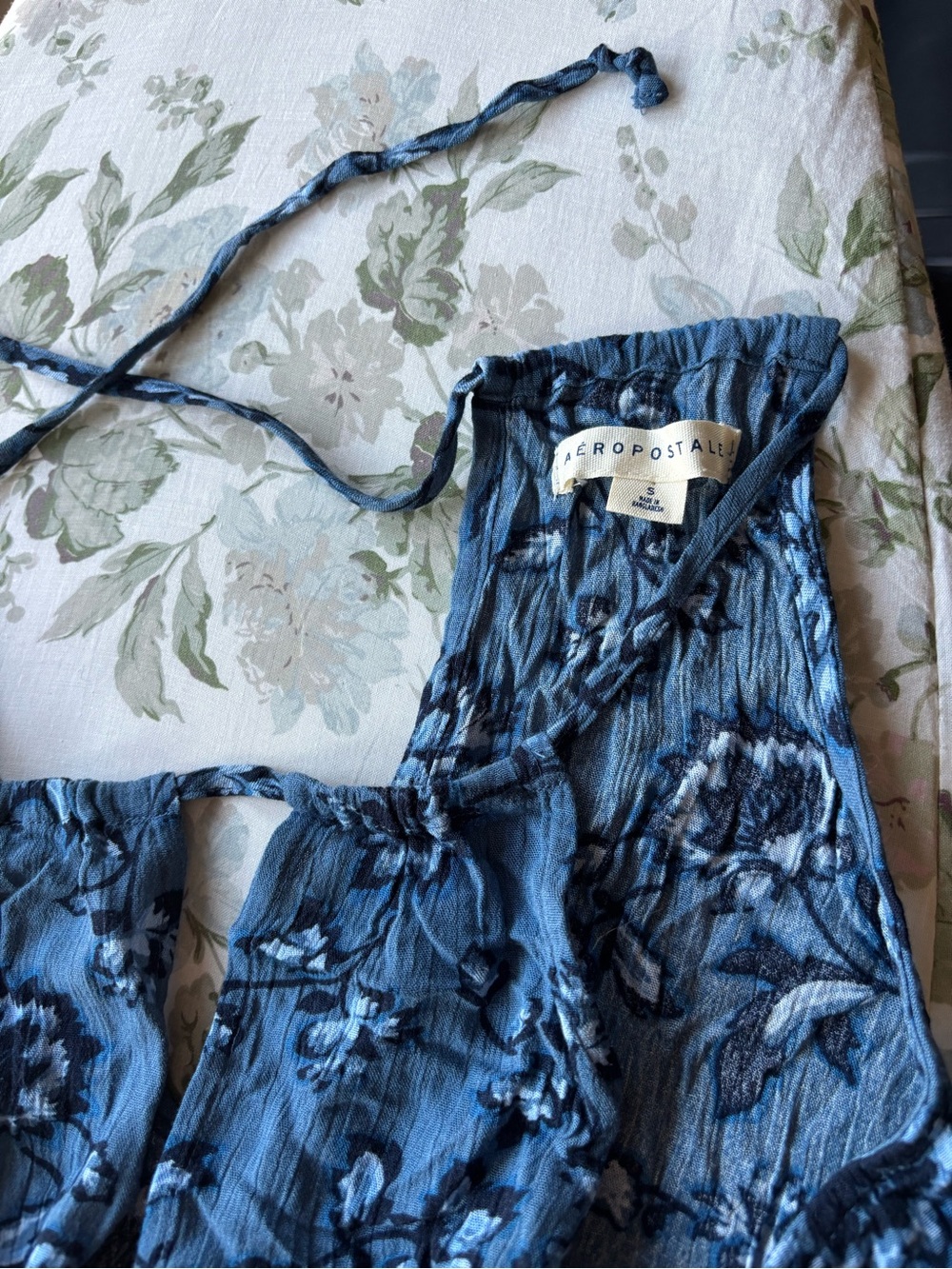 Aéropostale Blue Floral Tie-Back romper